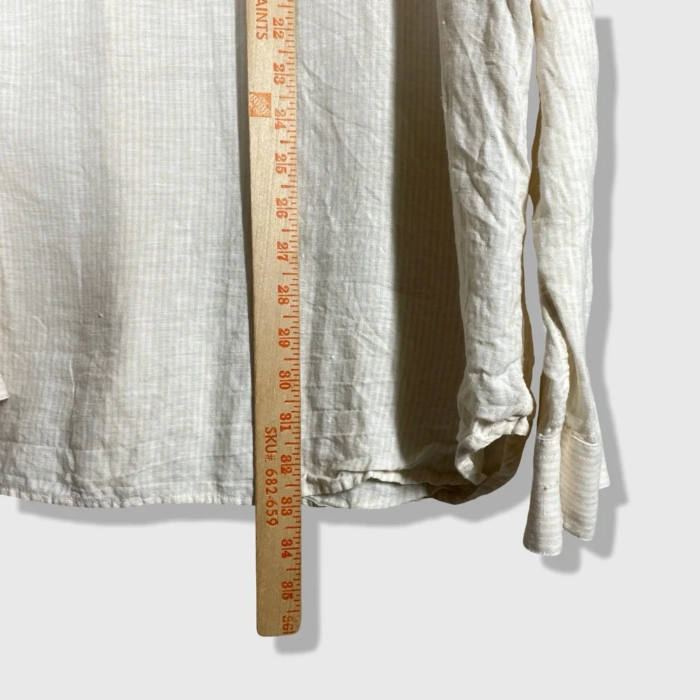 Vince Linen Button Down Shirt Mens XXL Beige Striped Coastal Minimalist